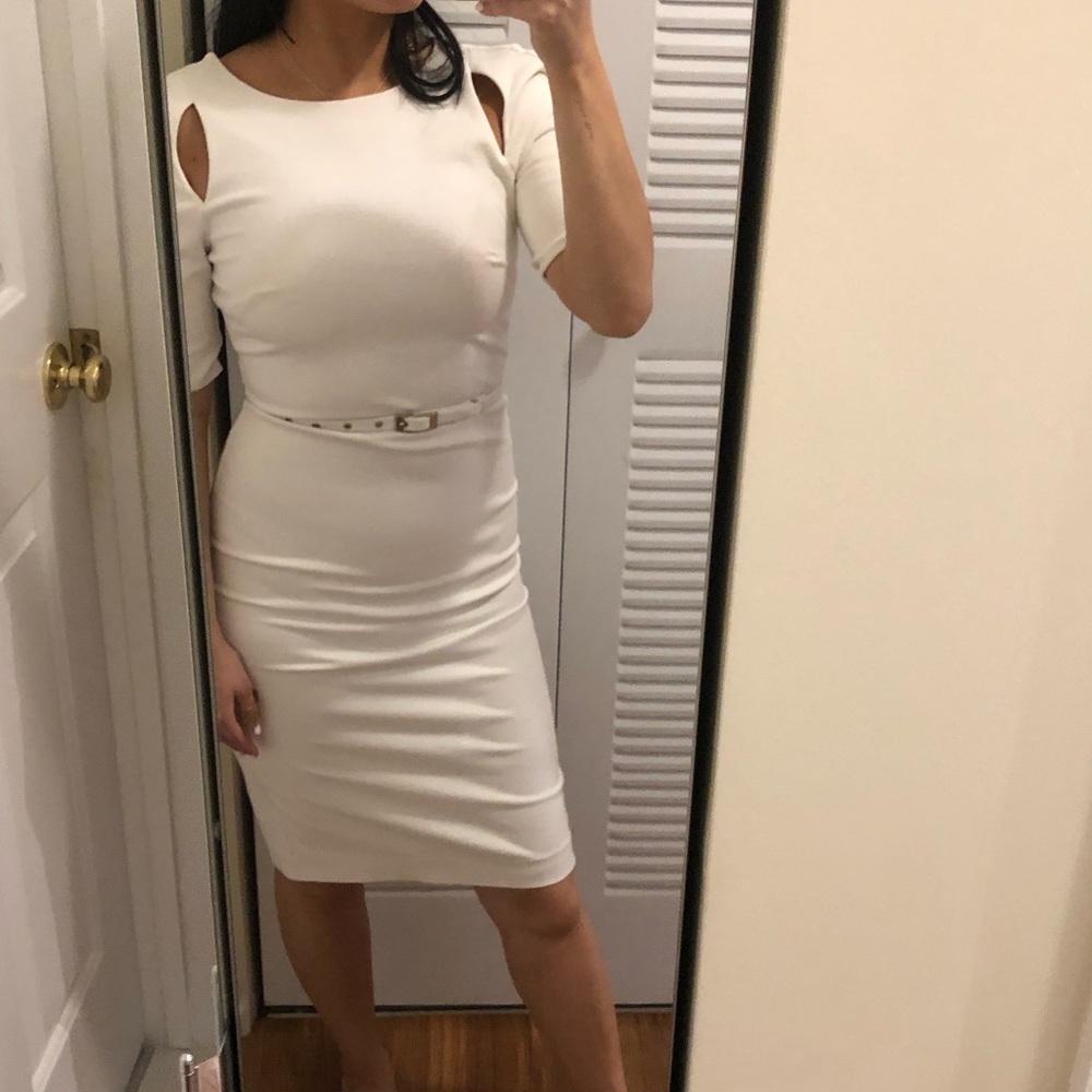 white midi dress with belt
